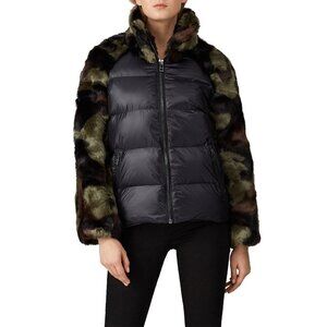 Heurueh Black Cropped Space Suit Faux Fur Puffer Jacket Women's Size X-Large XL